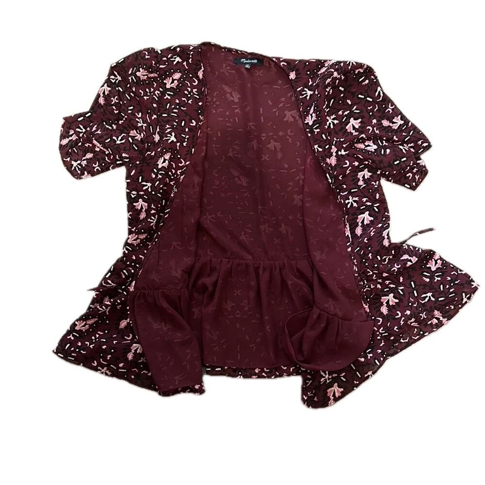 Madewell Georgette Flutter-Sleeve Peplum Paisley Dark Fig Top Size XS🍷✨ 🍂 - Picture 8 of 12